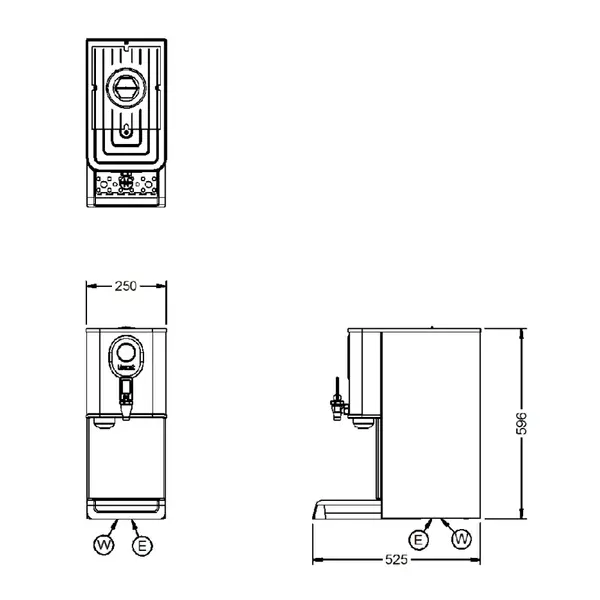 Heetwaterdispenser | FilterFlow | RVS/Zwart | 15L | 70°C/98°C | 3kW (230V) | Wateraansluiting + Filtering | Touchscreen + Timer | Dubbelwandig | Lekbak | 250x525x596(h)mm