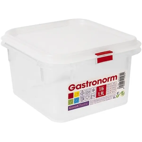 Voedseldoos | Kunststof | 1.9L | 1/6 GN | Hoogte 100mm | Incl. Deksel | 176x162x100(h)mm