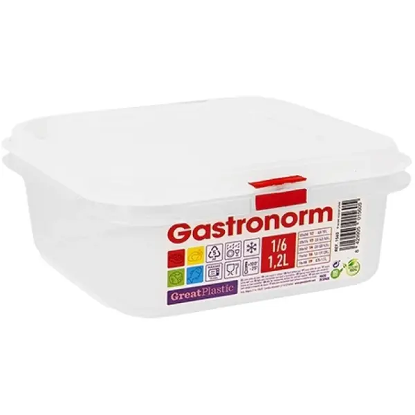 Voedseldoos | Kunststof | 1.2L | 1/6 GN | Hoogte 65mm | Incl. Deksel | 176x162x65(h)mm