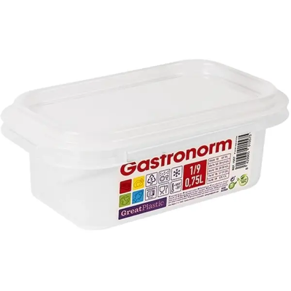 Voedseldoos | Kunststof | 0.75L | 1/9 GN | Hoogte 65mm | Incl. Deksel | 176x108x65(h)mm