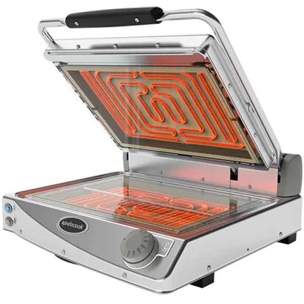 Contact-/Paninigrill | SPIDOGLASS | Enkel XL | Glad Oppervlak 400x300 (Keramisch) | 120°C/400°C | 2kW (230V) | 481x457x182(h)mm