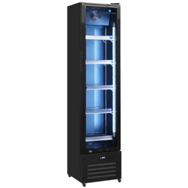 Koelkast | Smal Model | 220L | Zwart | 0°C/+10°C | Geforceerd | Wielen | 420x485x1900(h)mm