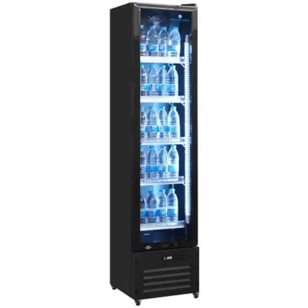 Koelkast | Smal Model | 220L | Zwart | 0°C/+10°C | Geforceerd | Wielen | 420x485x1900(h)mm