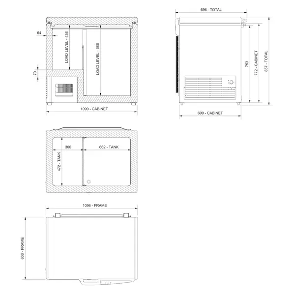 Koelkist | EBC | Wit | 278L | +3°C/+10°C | Statisch | Kanteldeksel | Wielen | 1096x696x857(h)mm