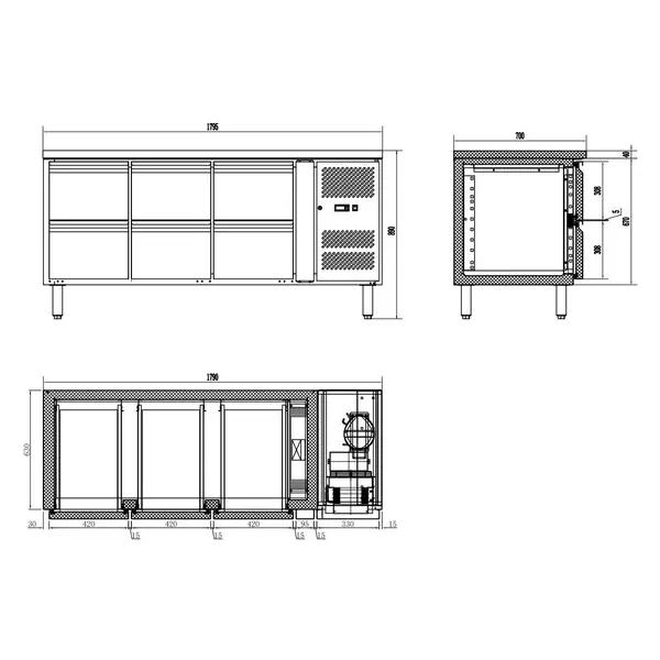 Koelwerkbank | STANDARD LINE | 417L | 6 Laden (1/1 GN) | +2°C/+8°C | Geforceerd | 1795x700x850(h)mm