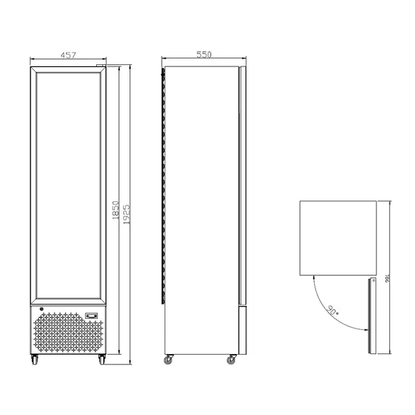 Koelkast | NAP | 217L | Zwart | +2°C/+10°C | Geforceerd | Wielen (Geremd) | 460x560x1915(h)mm