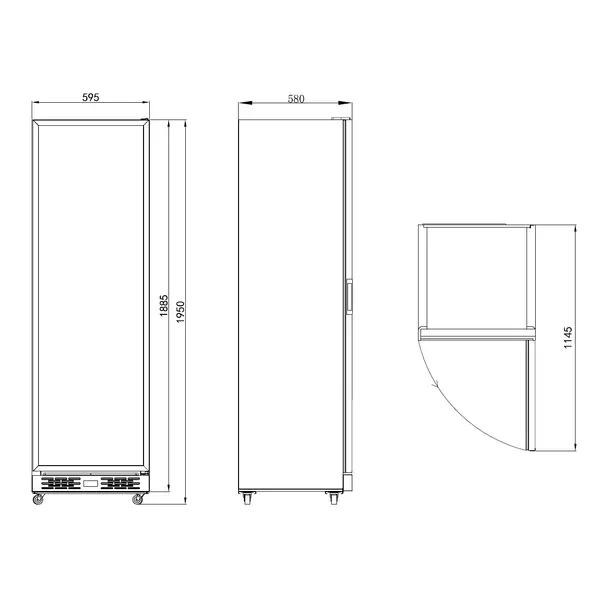 Koelkast | NAP | 375L | Zwart | +2°C/+10°C | Geforceerd | Wielen (Geremd) | 595x620x1950(h)mm