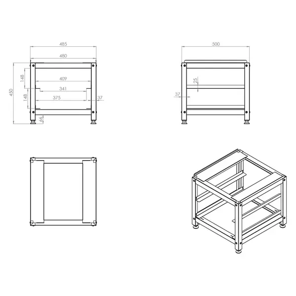 Onderstel Glazenspoelmachine | RVS | 2 Niveaus (400x400) | Stelvoeten | 485x500x450(h)mm