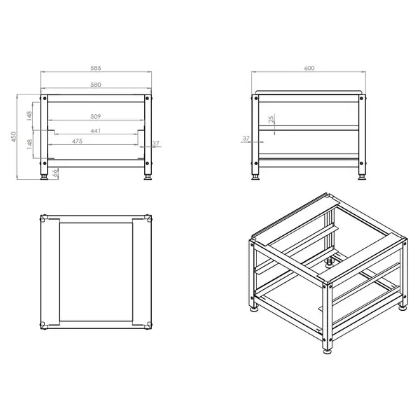 Onderstel Vaatwasser | RVS | 2 Niveaus (500x500) | Stelvoeten | 585x600x450(h)mm