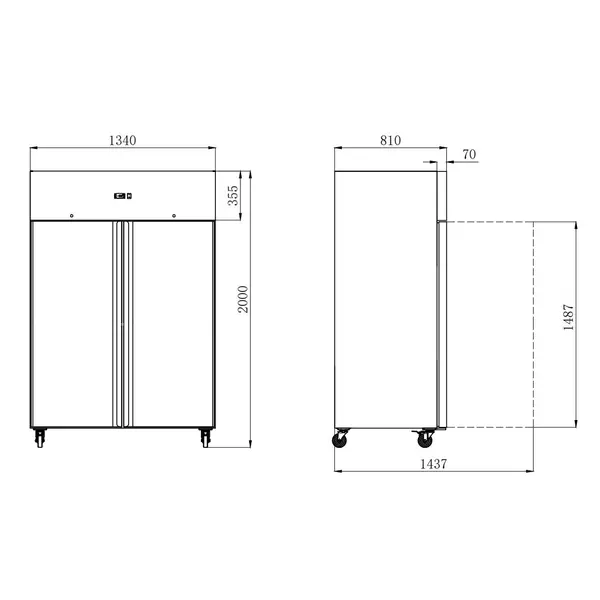 Vrieskast | 1200L (2/1 GN) | RVS | -15°C/-20°C | Statisch + Ventilator | Wielen (Geremd) | 1340x810x2010(h)mm