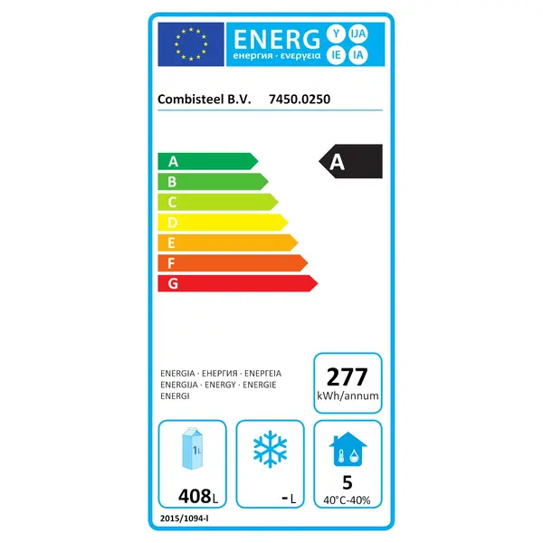 Koelkast | ENERGY LINE | Energiezuinig | 560L (2/1 GN) | RVS | +2°C/+8°C | Geforceerd | 740x875x2090(h)mm