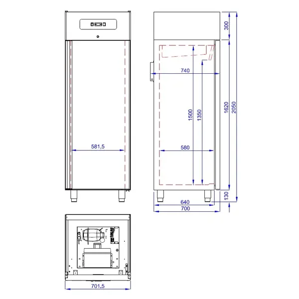 Koelkast | PRO LINE | 550L | RVS | +2°C/+8°C | Geforceerd | 700x710x2050(h)mm