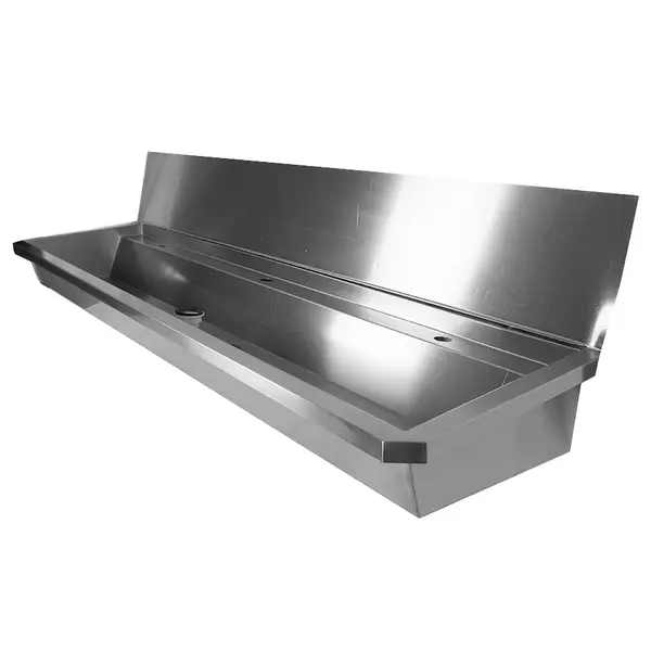 Wasbak | RVS | 3 Kraangaten | Spatscherm | Incl. Afvoerplug | 1800x468x438(h)mm