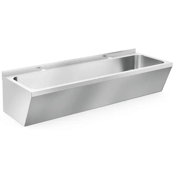 Wasbak | RVS | 2 Kraangaten | Dubbelwandig | Incl. Afvoerplug + Sifon | 1200x425x165(h)mm