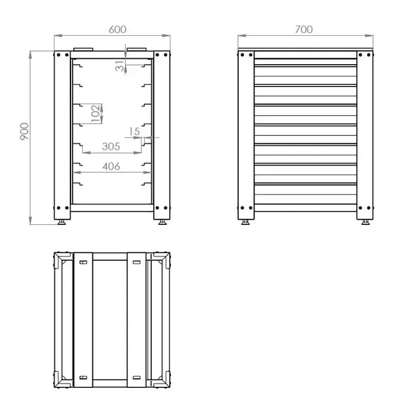 Ovenonderstel | RVS | 7 Niveaus (1/1GN) | 600x700x900(h)mm