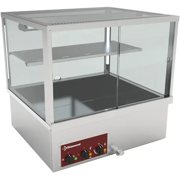 Warmhoudvitrine | RVS | 2x 1/1 GN | 0°C/90°C | Statisch | Bain-Marie | 2 Niveaus | 3kW (230V) | 700x650x675(h)mm