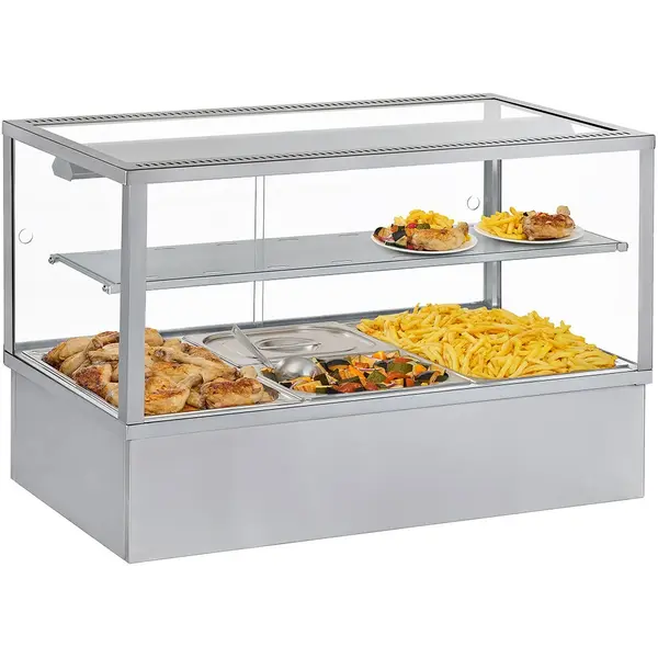Warmhoudvitrine | RVS | 2x 1/1 GN | 0°C/90°C | Statisch | Bain-Marie | 2 Niveaus | 3kW (230V) | 700x650x675(h)mm