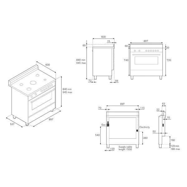 Multifunctioneel Gasfornuis | Met Gasoven Model TS95 | 5 Gasbrander | 900x600x850(h)mm