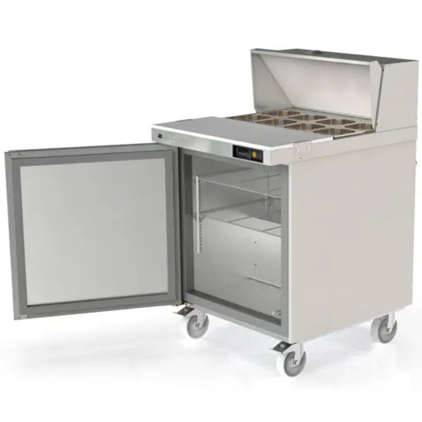 Saladette | 204L | 1 Deur | Boven 8x 1/6 GN | 0°C/+8°C | Geforceerd | Klapdeksel | Temperatuuralarm | Wielen (Geremd) | 701x805x926(h)mm