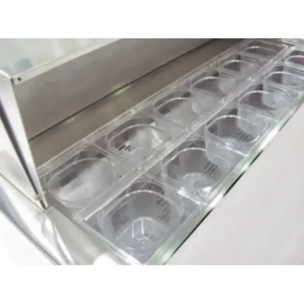 Saladette | 204L | 1 Deur | Boven 8x 1/6 GN | 0°C/+8°C | Geforceerd | Klapdeksel | Temperatuuralarm | Wielen (Geremd) | 701x805x926(h)mm
