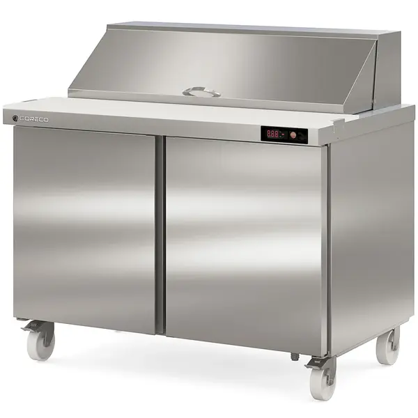 Saladette | 394L | 2 Deuren | Boven 12x 1/6 GN | 0°C/+8°C | Geforceerd | Klapdeksel | Temperatuuralarm | Wielen (Geremd) | 1228x805x926(h)mm