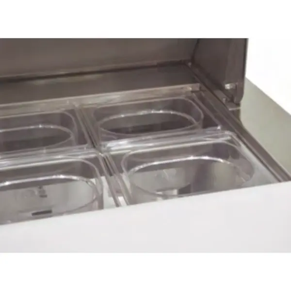 Saladette | 606L | 3 Deuren | Boven 18x 1/6 GN | 0°C/+8°C | Geforceerd | Klapdeksel | Temperatuuralarm | Wielen (Geremd) | 1837x805x926(h)mm