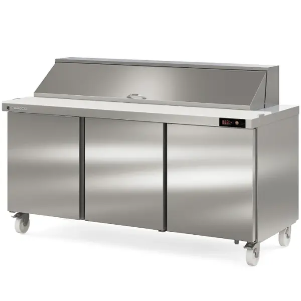 Saladette | 606L | 3 Deuren | Boven 18x 1/6 GN | 0°C/+8°C | Geforceerd | Klapdeksel | Temperatuuralarm | Wielen (Geremd) | 1837x805x926(h)mm