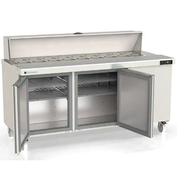 Saladette | 606L | 3 Deuren | Boven 18x 1/6 GN | 0°C/+8°C | Geforceerd | Klapdeksel | Temperatuuralarm | Wielen (Geremd) | 1837x805x926(h)mm