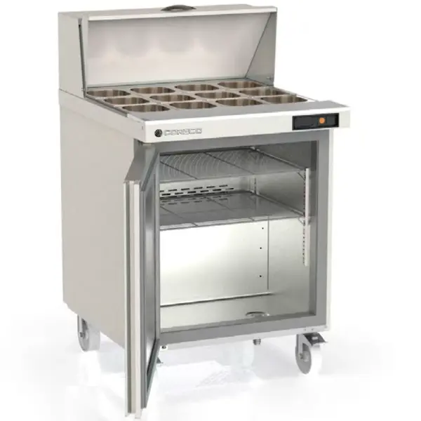 Saladette | 204L | 1 Deur | Boven 12x 1/6 GN | 0°C/+8°C | Geforceerd | Klapdeksel + Snijblad | Temperatuuralarm | Wielen (Geremd) | 701x805x926(h)mm