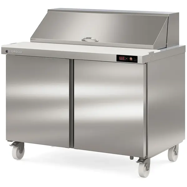 Saladette | 394L | 2 Deuren | Boven 18x 1/6 GN | 0°C/+8°C | Geforceerd | Klapdeksel + Snijblad | Temperatuuralarm | Wielen (Geremd) | 1228x805x926(h)mm