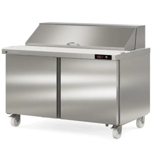 Saladette | 500L | 2 Deuren | Boven 24x 1/6 GN | 0°C/+8°C | Geforceerd | Klapdeksel + Snijblad | Temperatuuralarm | Wielen (Geremd) | 1532x805x926(h)mm