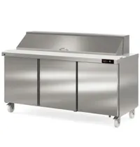Coreco Saladette | 606L | 3 Deuren | Boven 27x 1/6 GN | 0°C/+8°C | Geforceerd | Klapdeksel + Snijblad | Temperatuuralarm | Wielen (Geremd) | 1837x805x926(h)mm
