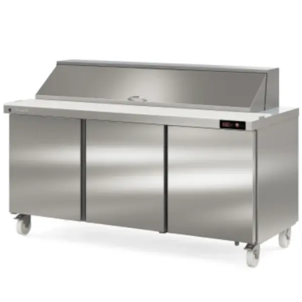 Saladette | 606L | 3 Deuren | Boven 27x 1/6 GN | 0°C/+8°C | Geforceerd | Klapdeksel + Snijblad | Temperatuuralarm | Wielen (Geremd) | 1837x805x926(h)mm