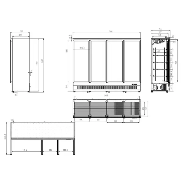 Koelkast | JDE | 2025L | Zwart | 0°C/+10°C | Geforceerd | Draaideuren | Wielen (Geremd) | 2508x710x2003(h)mm