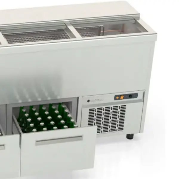Flessenkoeler | BE | 270L | RVS | +2°C/+8°C | Statisch | 1 Lade + 2 Schuifdeksels | 1010x550x850(h)mm