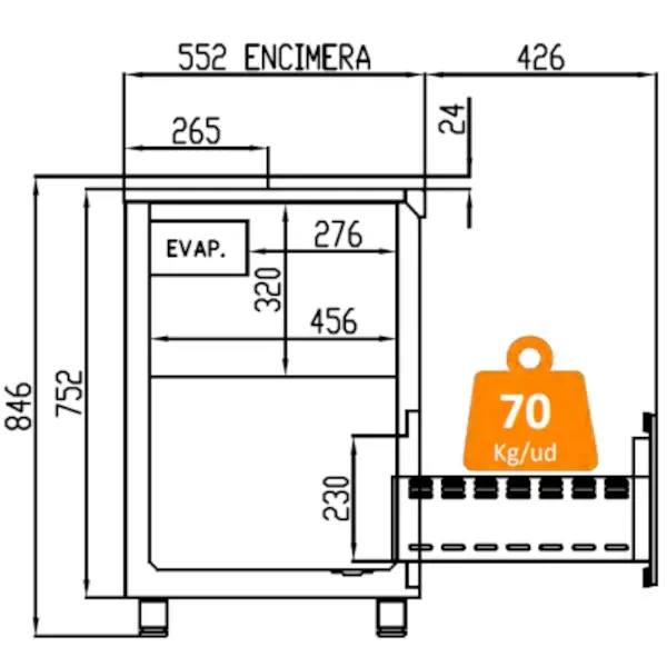 Flessenkoeler | BE | 420L | RVS | +2°C/+8°C | Statisch | 2 Laden + 3 Schuifdeksels | 1590x550x850(h)mm