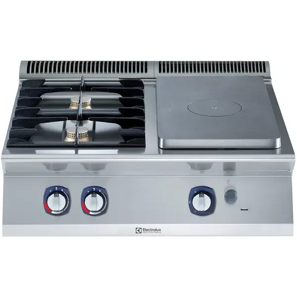 Fornuis/Doorkookplaat | e-XP 700 | Gas | 2 Branders (2x 5.5kW) + Plaat (3.8kW) | Waakvlam | 800x730x250(h)mm