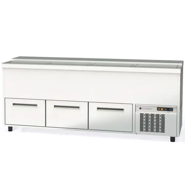 Flessenkoeler | BE | 580L | RVS | +2°C/+8°C | Statisch | 3 Laden + 4 Schuifdeksels | 1990x550x850(h)mm