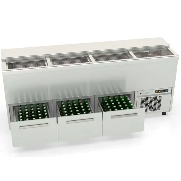 Flessenkoeler | BE | 580L | RVS | +2°C/+8°C | Statisch | 3 Laden + 4 Schuifdeksels | 1990x550x850(h)mm