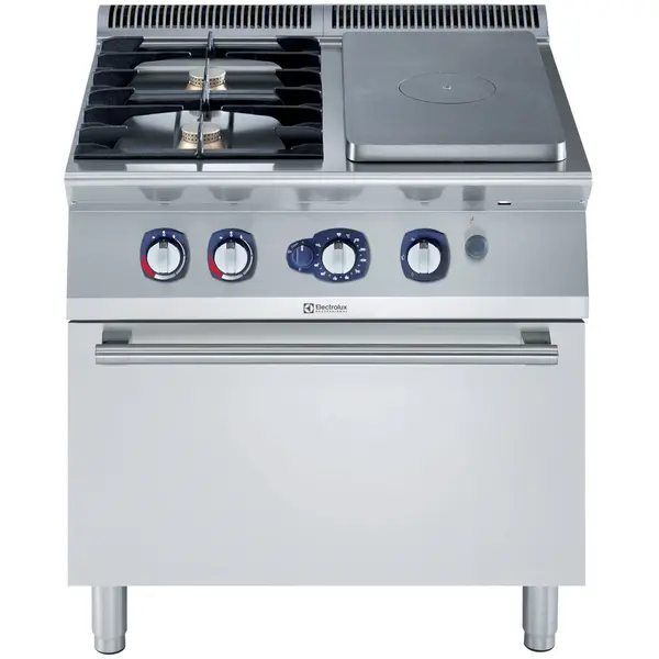 Fornuis/Doorkookplaat + Oven | e-XP 700 | Gas | 2 Branders (2x 5.5kW) + Plaat (3.8kW) + 2/1 GN Oven (6kW) | Waakvlam | 800x730x850(h)mm