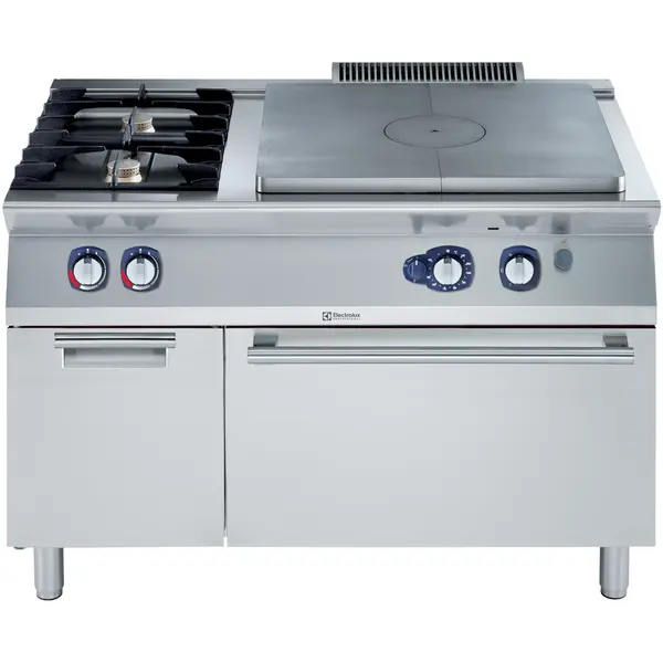 Fornuis/Doorkookplaat + Oven | e-XP 700 | Gas | 2 Branders (2x 5.5kW) + Plaat (7kW) + 2/1 GN Oven (6kW) | Waakvlam | Neutraal Vak | 1200x730x850(h)mm
