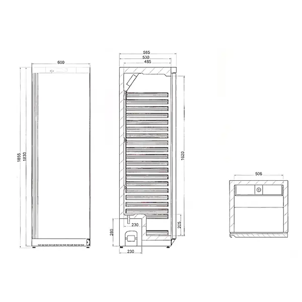 Koelkast | SERIE U | 374L | RVS | +2°C/+10°C | Statisch + Ventilator | Wielen | 600x585x1855(h)mm