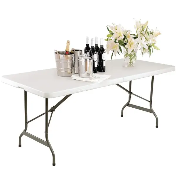 Inklapbare Buffettafel | Kunststof/Staal | Wit Blad | Grijs Frame | In-/Outdoor | 1836x760x738(h)mm
