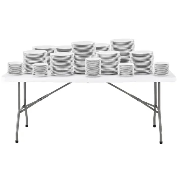 Inklapbare Buffettafel | Kunststof/Staal | Wit Blad | Grijs Frame | In-/Outdoor | 1836x760x738(h)mm