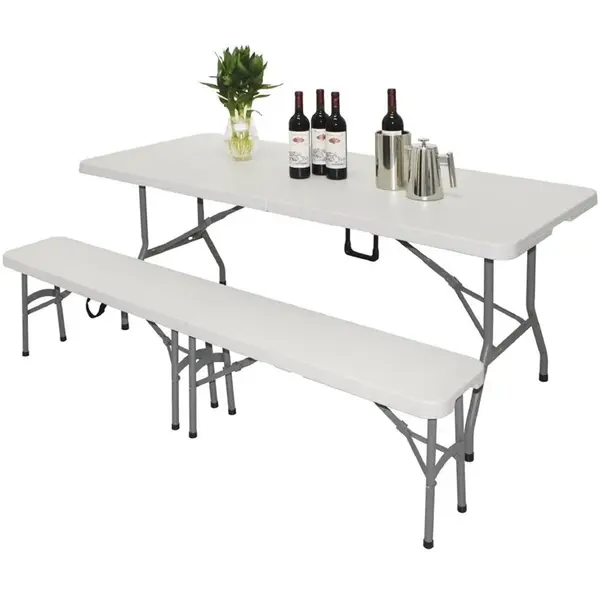 Inklapbare Buffettafel | Kunststof/Staal | Wit Blad | Grijs Frame | In-/Outdoor | 1836x760x738(h)mm