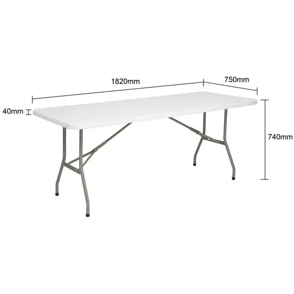 Inklapbare Buffettafel | Kunststof/Staal | Wit Blad | Grijs Frame | In-/Outdoor | 1821x751x738(h)mm