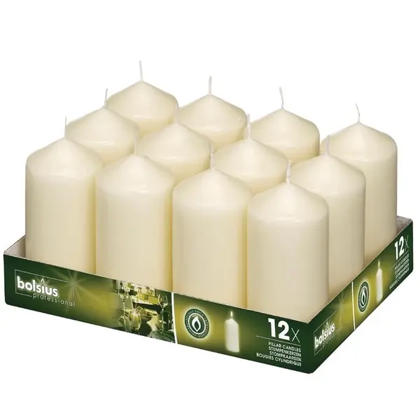 Blokkaarsen | Was | Ivoor | 39 Branduren | 12 Stuks | Ø58x120(h)mm
