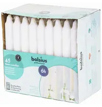 Bolsius Dinerkaarsen | Was | Wit | 6 Branduren | 45 Stuks | 177(h)mm