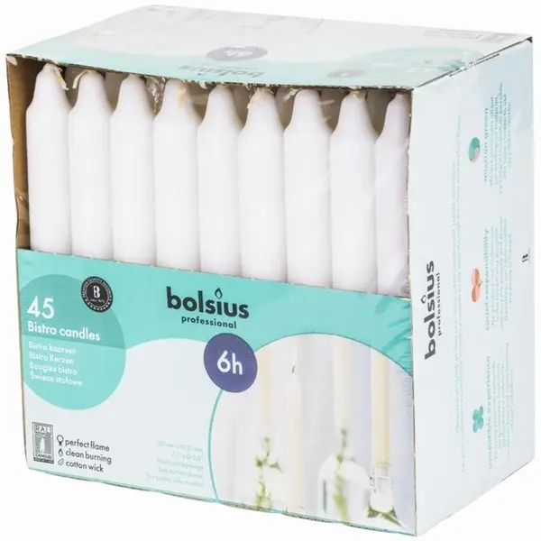 Dinerkaarsen | Was | Wit | 6 Branduren | 45 Stuks | 177(h)mm