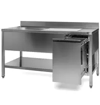 Luxus Spoeltafel | RVS | 1 Spoelbak (Links) + Afvallade | Bodemschap | Diepte 700 | Hoogte 850 | Breedte 1000-1600 | Achteropstand | Voorgemonteerd
